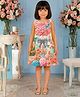 PinkCow Satin Woven Sleeveless Floral & Butterfly Printed Dress - Pink