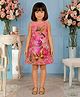 PinkCow Satin Woven Sleeveless Birds &  Panther Printed Dress - Pink