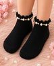Flaunt Chic Cotton Blend Knit Pearls & Beads Embellished Socks - Black