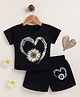 NUTTY BUTTY Sinker Knit Half Sleeves Floral Printed Top & Shorts Set - Black