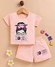 NUTTY BUTTY Sinker Knit Half Sleeves Loved Mama Text  Printed Top & Shorts Set - Peach