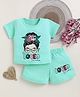 NUTTY BUTTY Sinker Knit Half Sleeves Loved Mama Text  Printed Top & Shorts Set - Sea Green