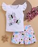 NUTTY BUTTY Sinker Knit Half Sleeves Butterfly Printed Top & Shorts Set - White