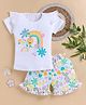 NUTTY BUTTY Sinker Knit Half Sleeves Rainbow Printed Top & Shorts Set - White