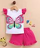 NUTTY BUTTY Sinker Knit Half Sleeves Butterfly Printed Top & Shorts Set - Pink