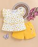 NUTTY BUTTY Sinker Knit Half Sleeves Floral Printed Top & Shorts Set - Yellow