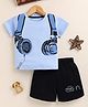 NUTTY BUTTY Sinker Knit Half Sleeves Headphones Printed Top & Shorts Set - Blue
