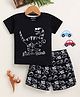 NUTTY BUTTY Sinker Knit Half Sleeves Dinosaur Printed Tee & Shorts Set - Black