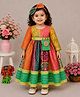 NAVKIYA G Rayon Woven Full Sleeves Colour Blocked Floral Bandhani Printed & Applique Detailed Ethnic Dress - Multi Colour