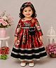 NAVKIYA G Rayon Woven Full Sleeves Floral Printed Lace Embellished Dress With Headband - Red
