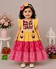 NAVKIYA G Rayon Woven Frill Sleeves Leheriya Printed Shell Embellished Dress With Headband - Multi Colour