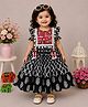 NAVKIYA G Rayon Woven Frill Sleeves Abstract Printed Shell Embellished Dress - Black