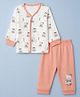 Pink Rabbit Interlock Knit Full Sleeves T-Shirt & Pyjama Night Suit with Bear Print - Pink