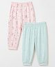 Pink Rabbit Interlock Knit Full Length Track Pant with Bear Print Pack of 2 Aqua Blue & Pink