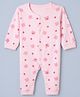 Pink Rabbit Interlock Knit Full Sleeves Romper With Teddy Bear & Star Print - Light Pink