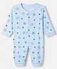 Pink Rabbit Interlock Knit Full Sleeves Romper With Teddy Bear & Star Print -Light Blue