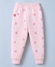 Pink Rabbit Fleece Knit Jogger Fit Full Length Pant with Owl Print in Peach