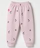 Pink Rabbit Fleece Knit Full Length Joggers Pant With Penguin Print in Pink