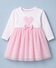 Babyhug Cotton Knit Fit And Flare Dress with Full Sleeves and Bow Applique in Pink