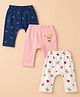 Babyhug Cotton Knit Full Diaper Leggings With Animal Print Pack of 3 - Pink Blue And White