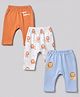 Babyhug Cotton Knit Full Diaper Leggings With Animal Print And Happy Family Text Print Pack of 3 - Orange Blue And White