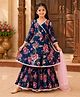 Bitiya By Bhama Pure Cotton Woven Three Fourth Sleeves Floral Printed Anarkali Kurti Sharara Set With Dupatta - Navy Blue