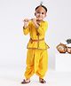 Dapper Dudes Cotton Silk Full Sleeves Krishna Cotume Kurta Dhoti & Mukut With Belt & Flute Set - Yellow