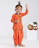 Dapper Dudes Cotton Silk Full Sleeves Kurta Dhoti Set With Mukut, Belt & Flute - Orange