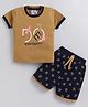 URBAN KOOL Knitted Knit Half Sleeves Do It Text Printed Tee & Shorts Set - Beige
