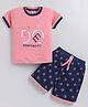 URBAN KOOL Hosiery Knit Half sleeves Text Printed T-Shirt & Shorts Set - Peach