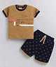 URBAN KOOL Knitted Knit Half Sleeves Dont Work Hard Text Printed Tee & Shorts Set - Beige