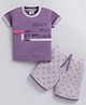 URBAN KOOL Knitted Knit Half Sleeves Dont Work Hard Text Printed Tee & Shorts Set - Mauve