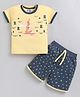 URBAN KOOL Knitted Knit Half Sleeves Typography Printed Tee & Shorts Set - Yellow