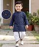 Tiny Bugs Organic Cotton Woven Full Sleeves Floral Printed Kurta & Dhoti Set - Blue