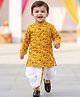 Tiny Bugs Organic Cotton Woven Full Sleeves Floral Printed Dhoti Kurta Set - Yellow