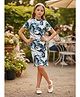 STH Knitted Knit Half Sleeves Marble Printed Dress - Navy Blue