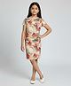STH Knitted Knit Half Sleeves Marble Printed Dress - Beige