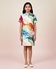 STH Knitted Knit Half Sleeves Marble Printed Dress - White