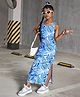 STH Knitted Woven Sleeveless Marble Printed Dress - Blue