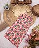 STH Knitted Woven Sleeveless Leaf Printed Dress With Shrug - Red
