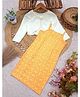 STH Knitted Knit Floral Printed Dress With Full Sleeves Bow Detailed Shrug - Mustard