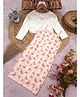 STH Knitted Knit Butterflies Printed Dress With Full Sleeves Bow Detailed Shrug - Light Pink