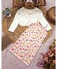 STH Knitted Knit Animals & Toys Printed Dress With Full Sleeves Bow Detailed Shrug - Baby Pink