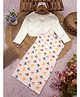 STH Knitted Knit Bows Printed Dress With Full Sleeves Bow Detailed Shrug - Light Peach
