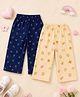 Parrot Crow Cotton Knit Pack Of 2 Breakfast Theme & Floral Motif Printed Capris Shorts - Navy Blue & Cream