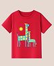 BLUSHES Cotton Knit Half Sleeves Giraffes Printed Tee - Red