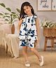 Superminis Cotton Woven Sleeveless Tassels Embellished & Floral Printed Coordinating Top & Shorts Set - Sky Blue