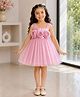 Superminis Net Woven Sleeveless Floral Applique Detailed Dress - Baby Pink