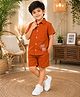 Superminis Cotton Woven Half Sleeves Palm Trees Embroidered Shirt & Shorts Set - Orange
