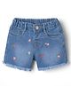 Babyhug Denim Washed Shorts with Strawberry Embroidery - Blue